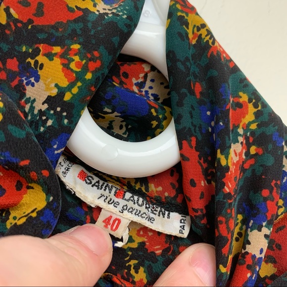 Vintage St Laurent Rive Gauche Print Silk Blouse - Picture 8 of 9